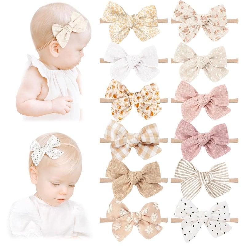 Niceye Handmade Hair Accessories: 12 Packs of Stretchy Nylon Headbands and Bows for Newborns, Infants, Toddler Girls - Image 1